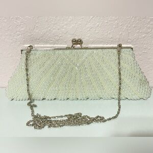 New Ladies Pearl Clutch Purse with Silver chain strap